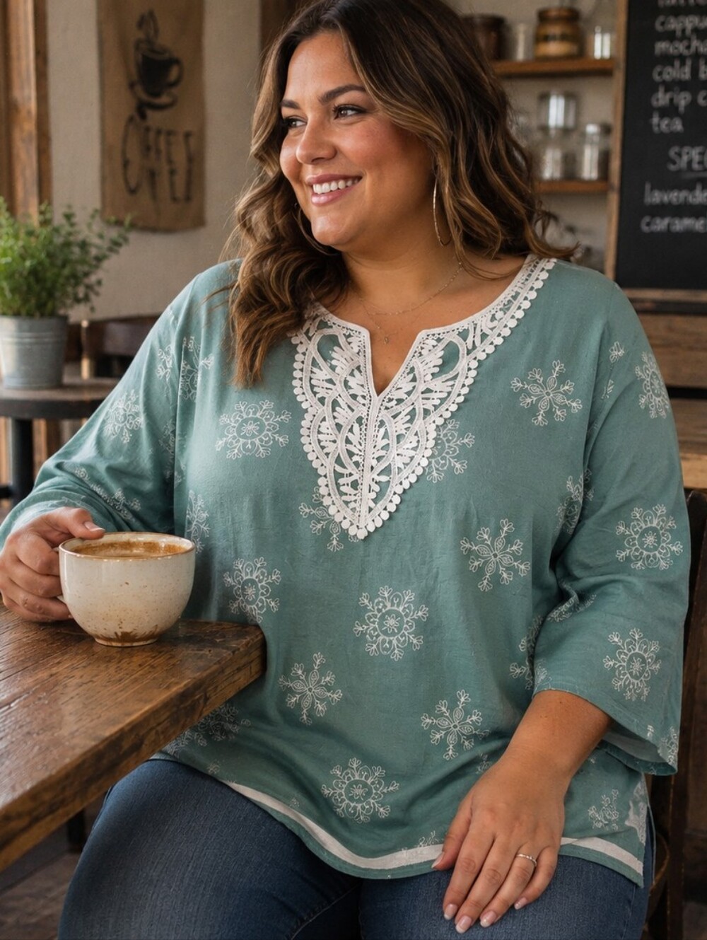 Wiholl Green Lace Detail Patterned Blouse. NWT